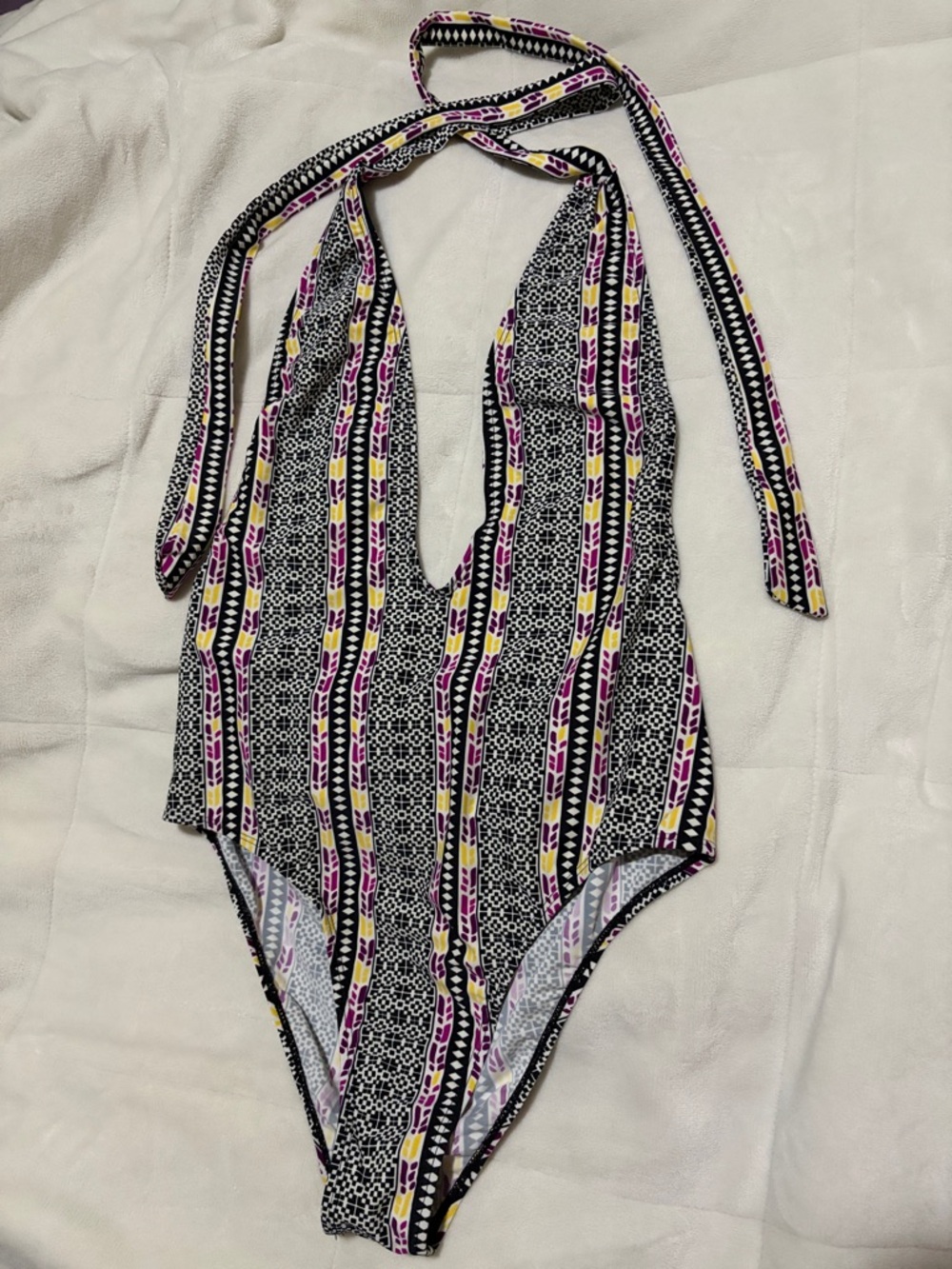 Patterned One-Piece Halter Swimsuit - Picture 1 of 3